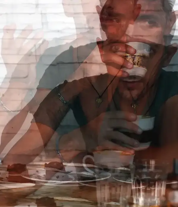 steps together alcohol portrait man