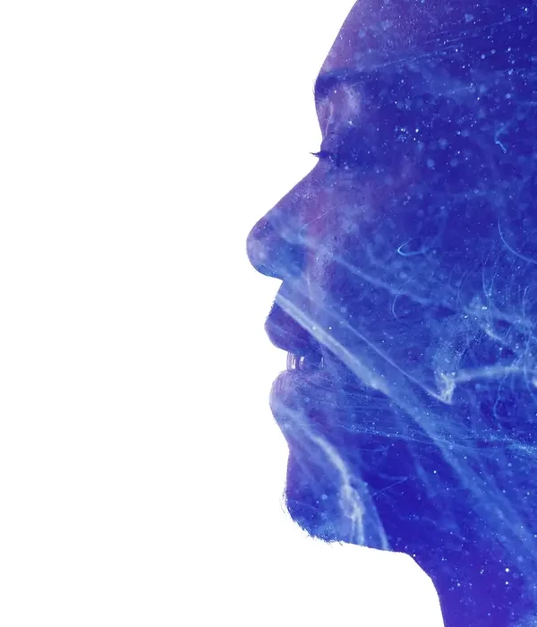 steps together blue purple creative mind talent imagination man face paint