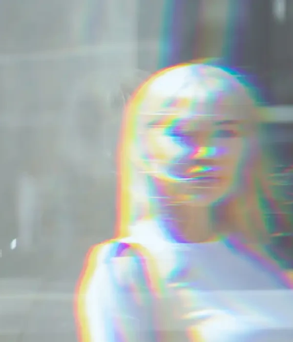 steps together building double exposure beautiful young woman standing front building