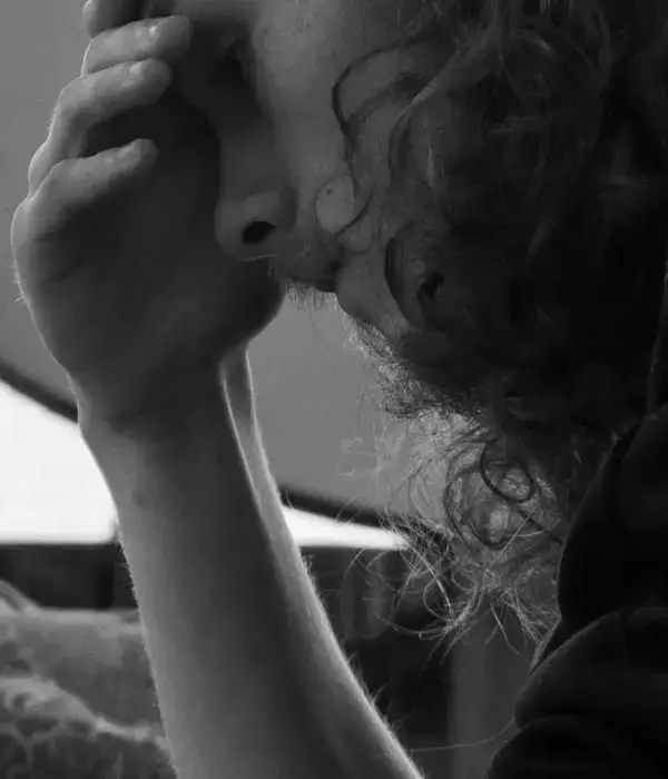 steps together ear side view man sitting sofa home